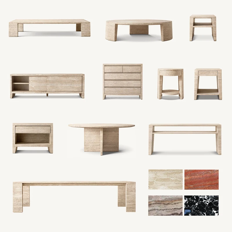 Nordic style modern minimalist home furniture round table creative living room marble beige stone travertine coffee table