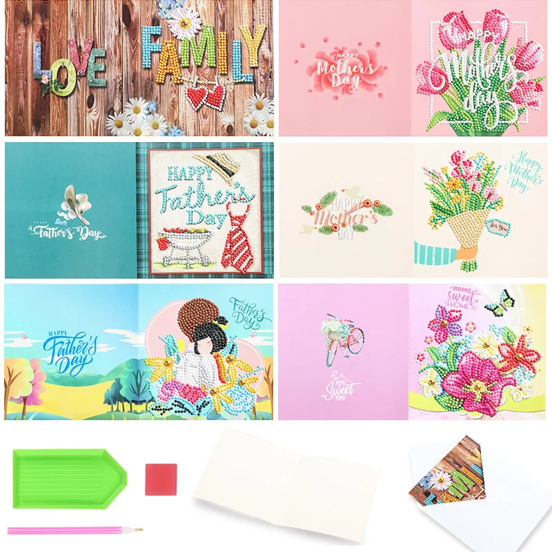 best selling 8pcs/set birthday greeting card diy diamond on paper diamond painting greeting card for birthday and daily