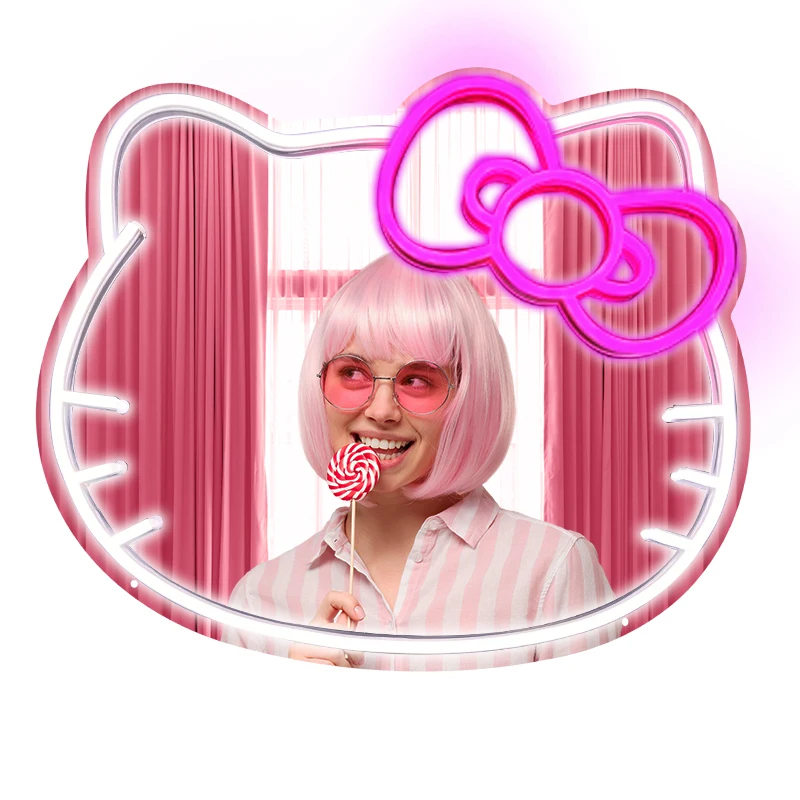 Wholesale Smart Mirror Led Hello Kitty Light Decor Accessories Touch Screen Wall Hanging Makeup Table Mirror Fill Light Mirror