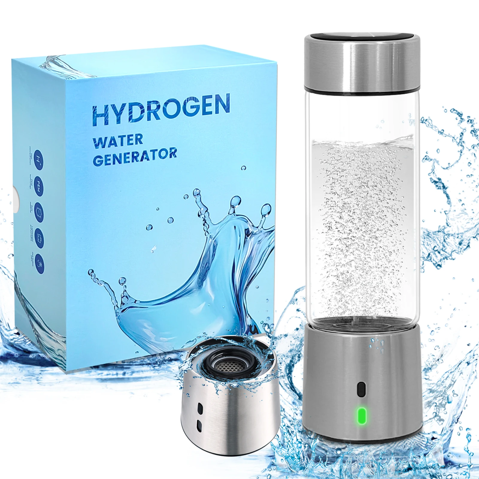 Portable Hydrogen Glass Bottle Water Spe Pem Alkaline Hydrogen Water Bottle Rechargeable Molecular Hydrogen Water Device
