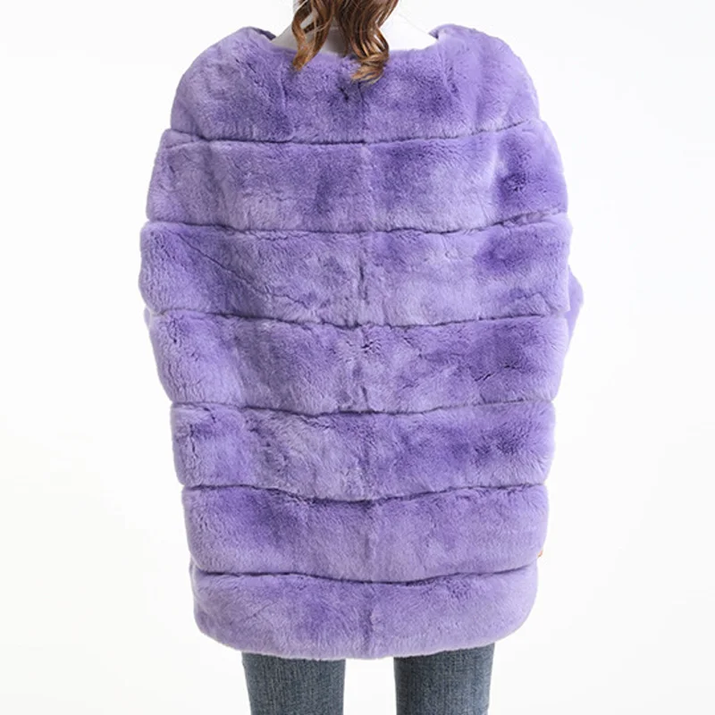 Real rex rabbit fur pullover bat sleeve fur style zipper coats lady fur fashion overcoat