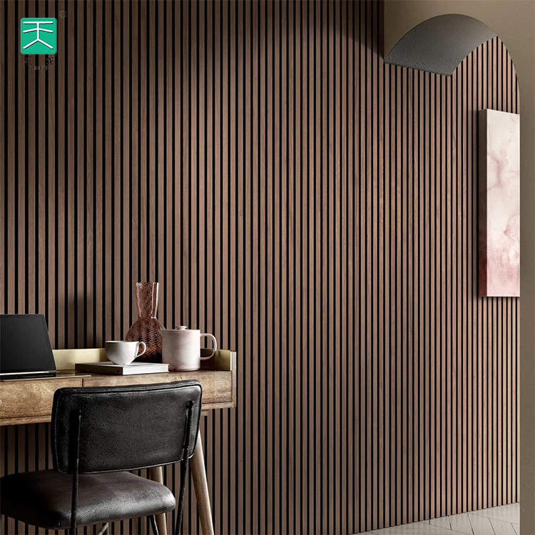 TianGe Akupanel Polyester Fiber Interior Wall Decor Acoustic Slat Wooden Wall Panel On Felt for Decor
