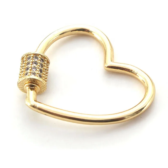 18k brass 3A zircon paved carabiner clasp for jewelry making star heart cross oval gold screw clasp for DIY bracelet making