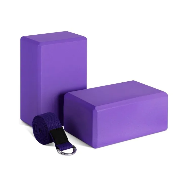Wellshow Sport Yoga Block and Yoga Strap Set 2 EVA Foam Soft Non-Slip Yoga Blocks General Fitness Pilates Stretching and Toning