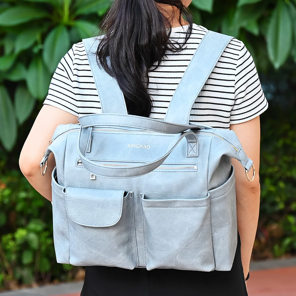 Custom leather crossbody diaper tote bag handbags baby stroller organizer storage diaper bag for babies