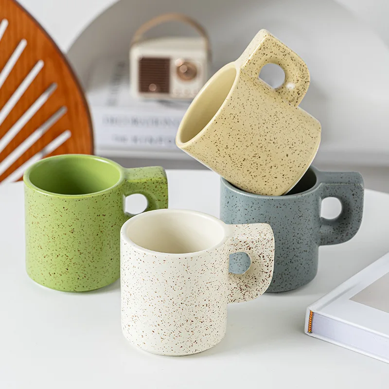 Creative C-shaped handle mug Nordic simple sesame dots ceramic cup