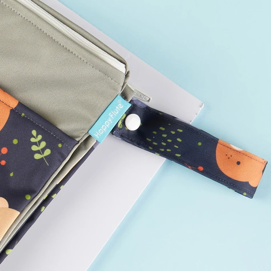 Happyflute 2-Pack Tote Polyester Baby Cloth Diaper Wet Dry Bags Waterproof Reusable with Two Pockets Logo Pattern for Swimwear