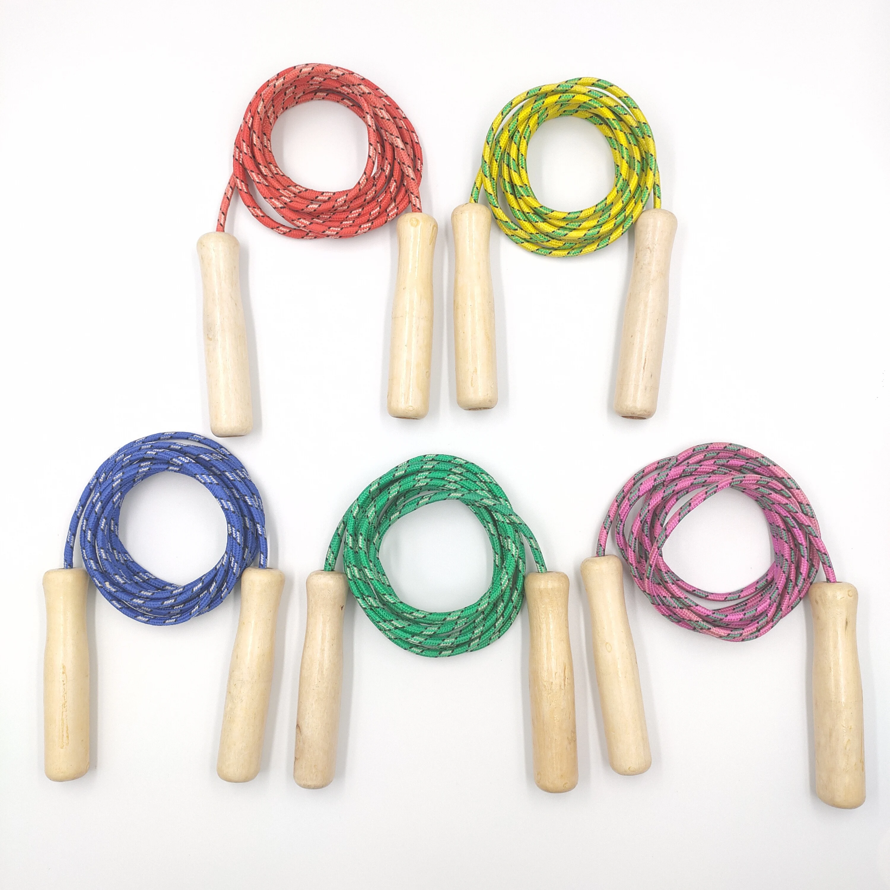 Promotional Multi Color Cheap Wooden Handle Custom Logo Exercise Gym Fitness Equipment indoor Kids Jump Skipping Rope