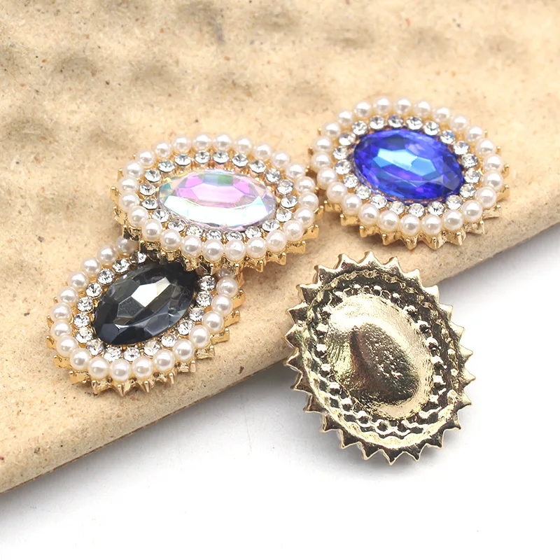 Alloy Crystal Brooch Ellipse Crystal Glass Charm Pendant For DIY Women Earring