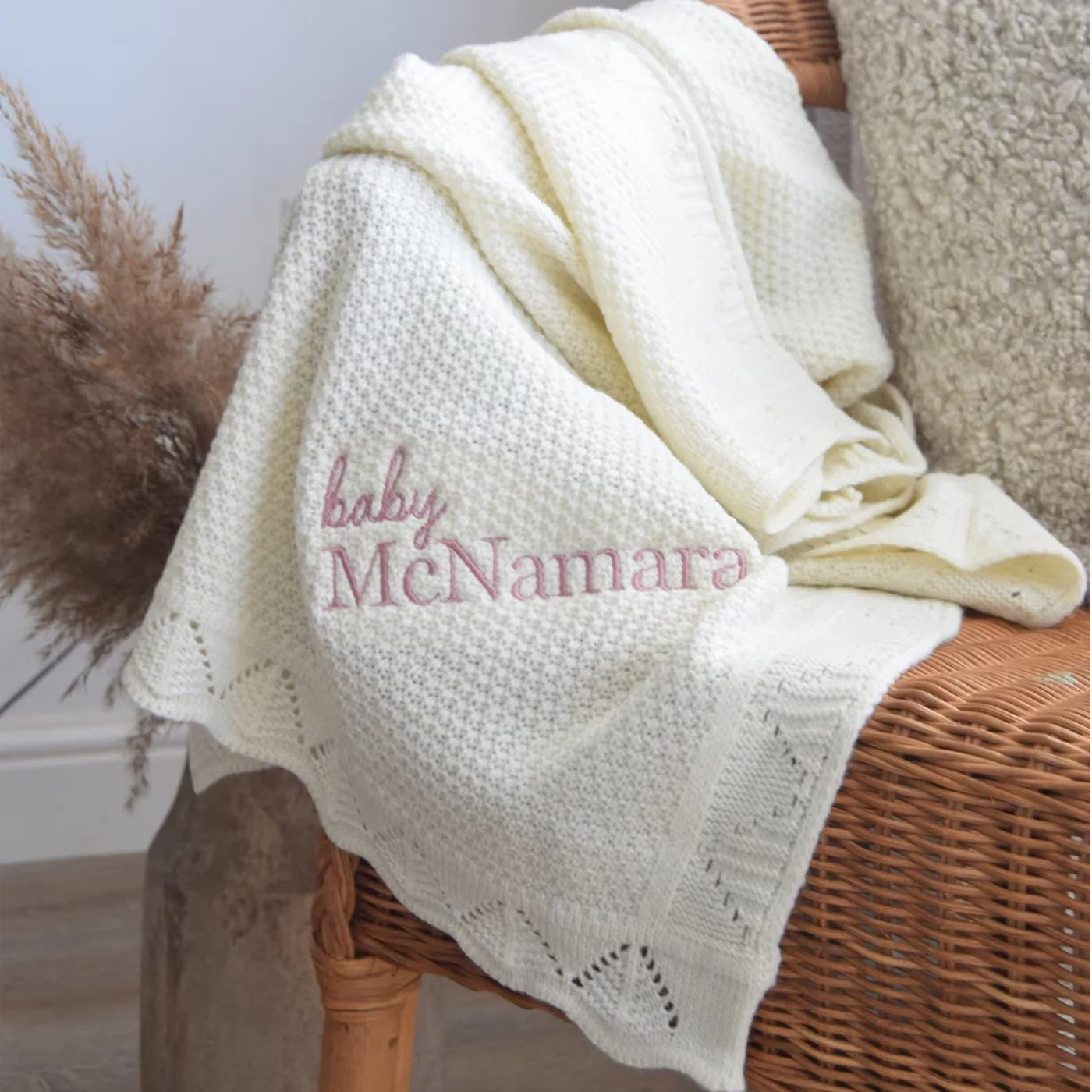 High Quality 100%Cotton 80x100cm Knitted Blanket Customized Embroidered Name Soft Breathable Receiving Blanket