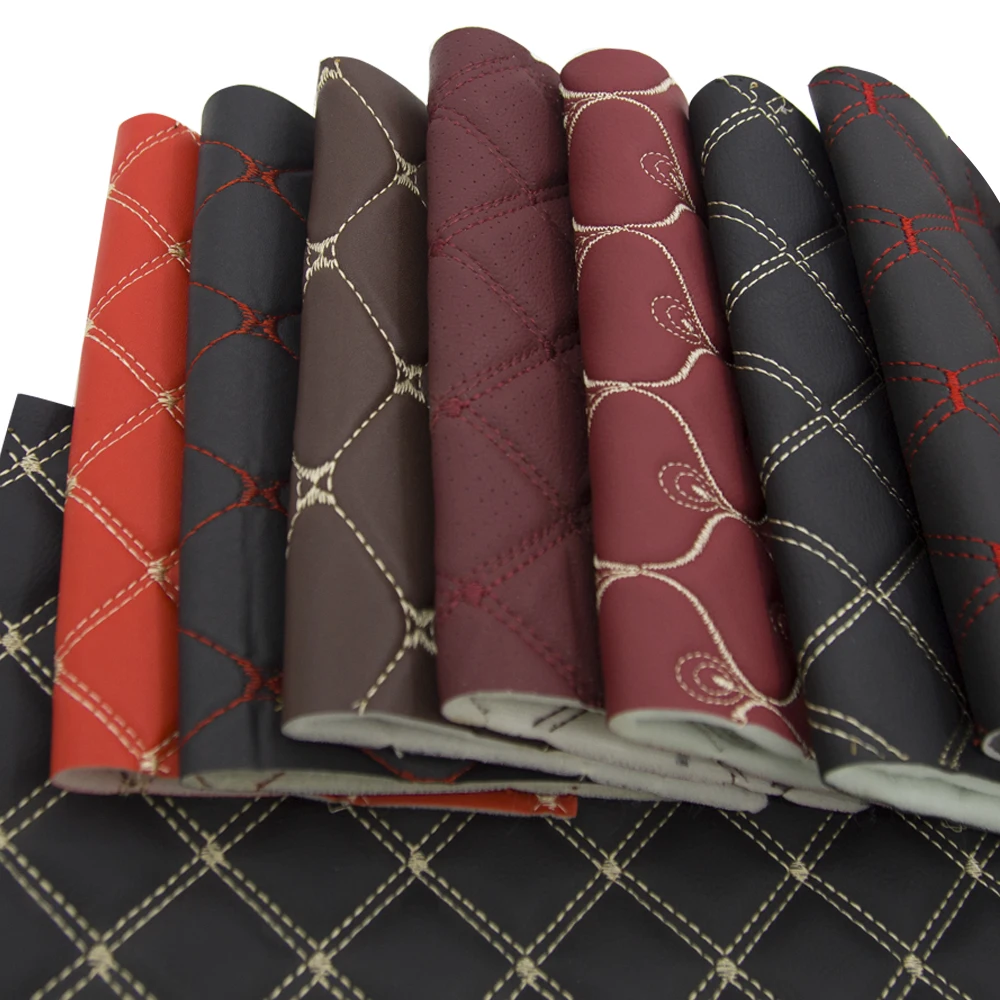 Free Sample Fashion Car Interior Embroidery Quilted Synthetic Leather With Foam for Sofa Car Seat Covering