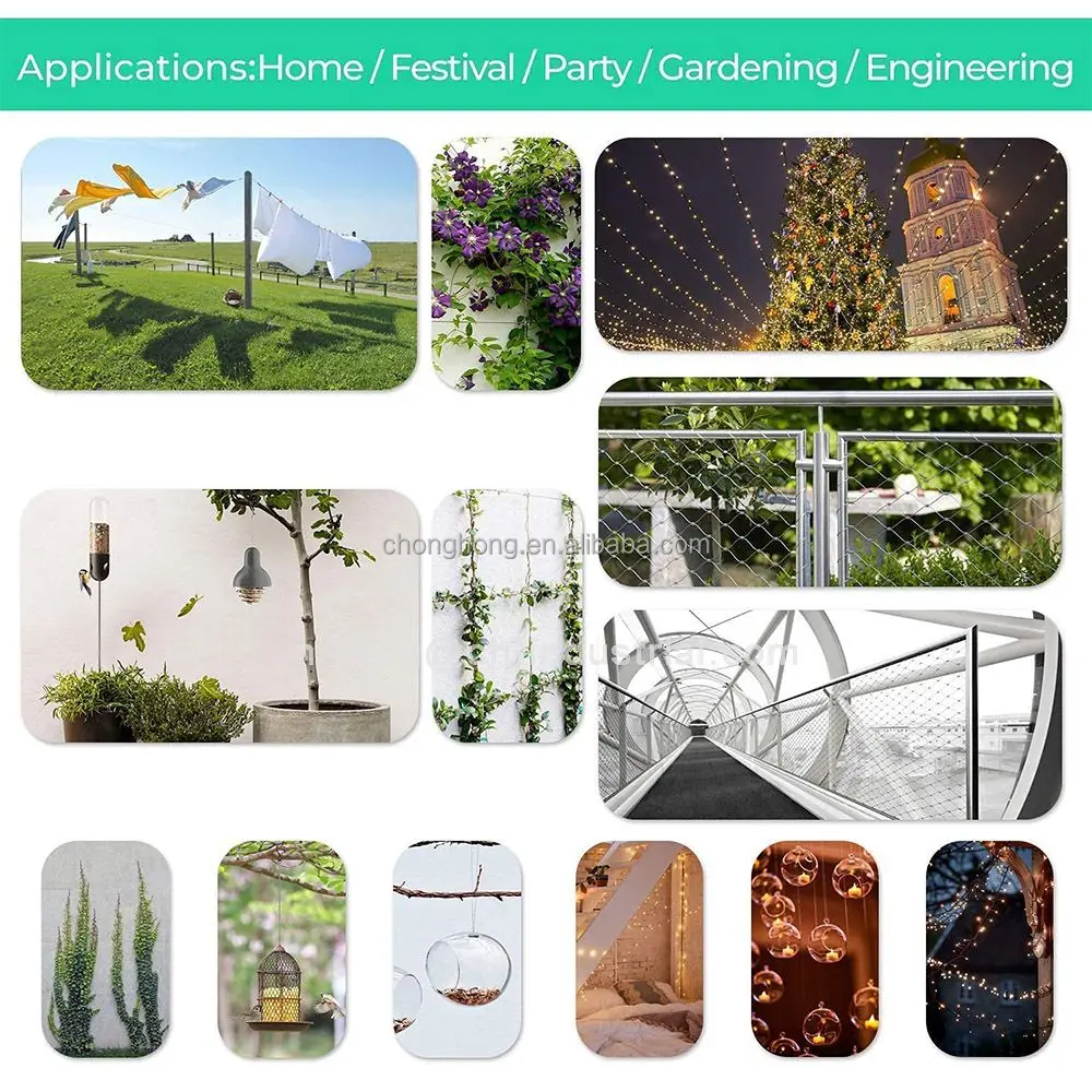 Vinyl Coated Aircraft Cable 50M/165FT 304 Stainless Steel Wire Cable 1/16 Wire Rope Steel Cable Wire Tensioner Kit