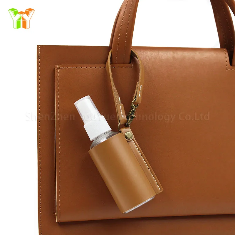 Hot Leather Hand Sanitizer Holder Gel Spray Holder Pouch Bag Spray Dispensing Bottle Case Leather Craft Bag Keychain