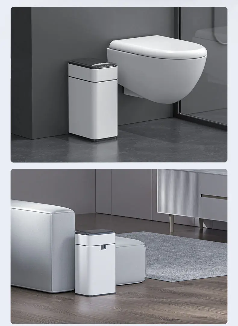 15L-60L Double-Door Stainless Steel Intelligent Drawstring Lifting Ring Trash Can Kitchen Bedroom Office Use Sensor Families