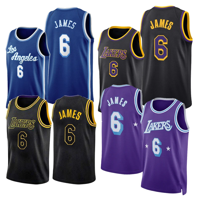 Wholesale  6#James LA Sports Training Basketball Jersey quick dry Stitched Embroidery Basketball uniform shirts For Man