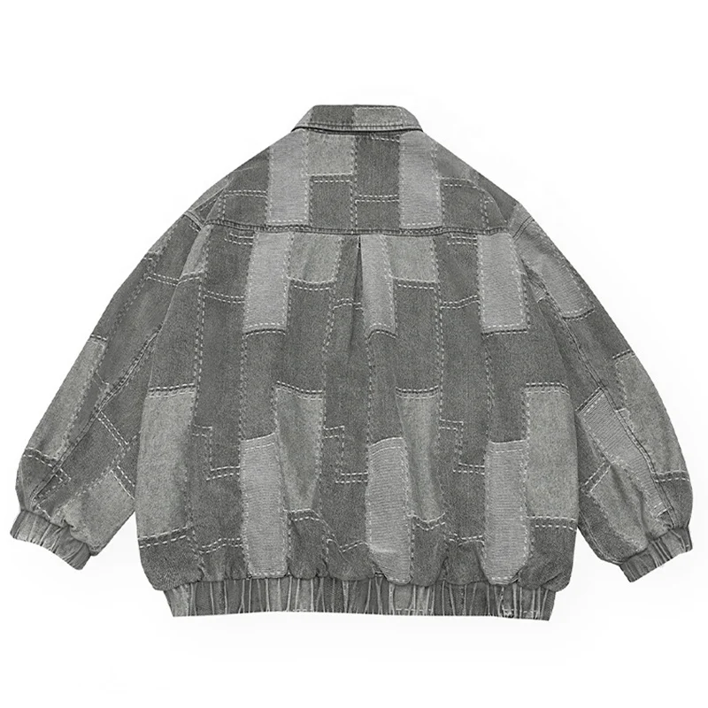 Wholesale High Quality Custom Logo Oversized Black Gray Abrasion Resistant Black Crop Mens Jean Jacket