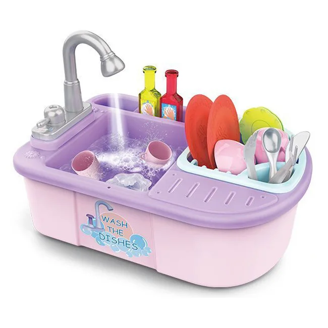 Детская игрушка для кухни имитация кухонной раковины мытья посуды с краном автоматический набор воды