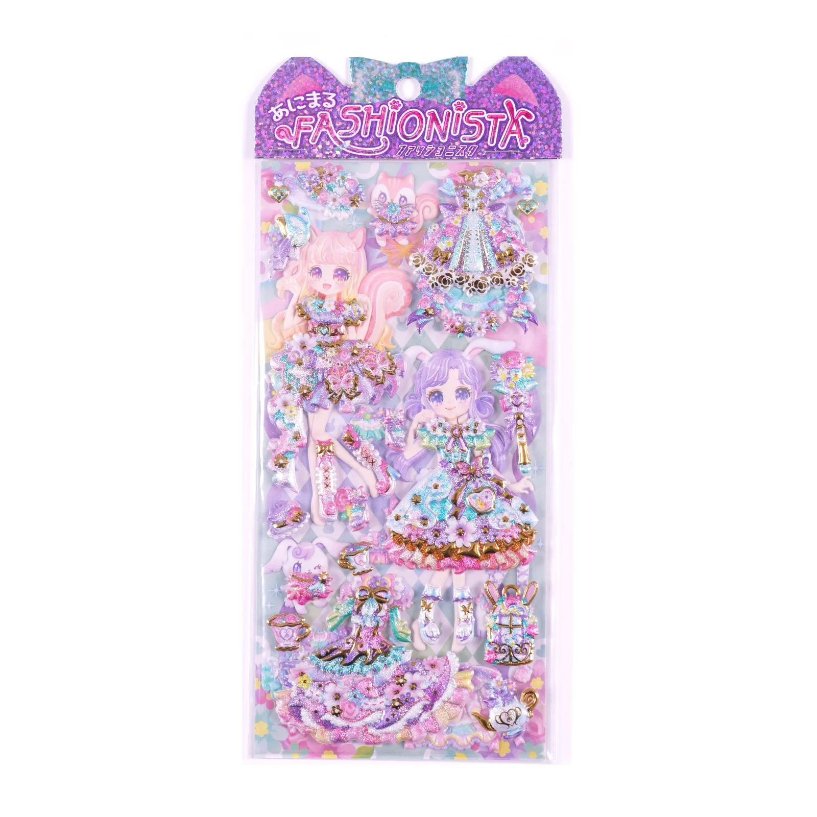SHANLE Wholesale Kawaii Girl Dress up Puffy Sticker Custom Cartoon Gorgeous Princess  Gold foil Sticker for Kids Cute 3D Sticker