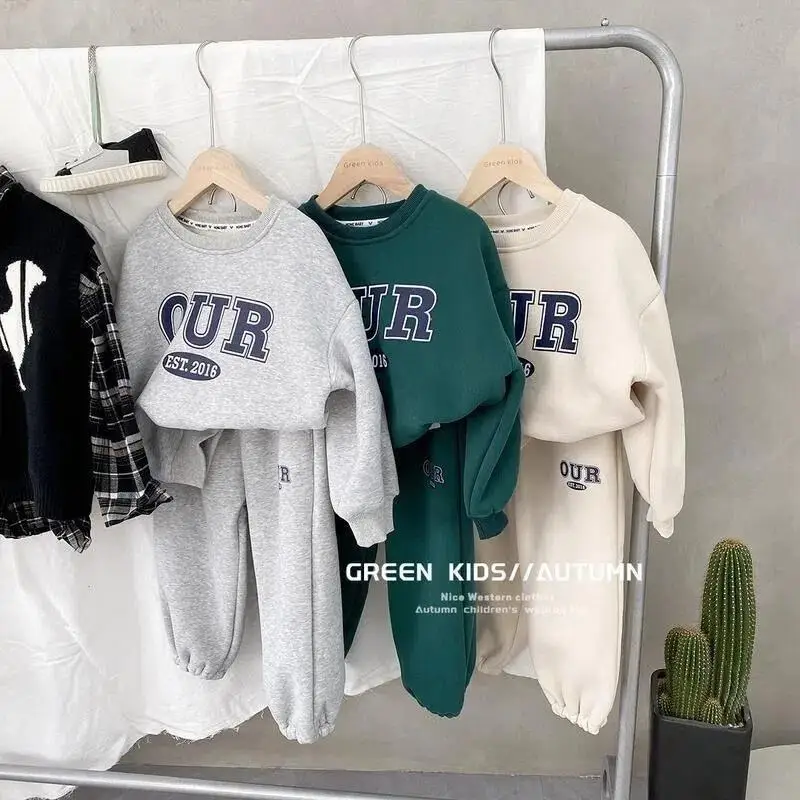 Hot Sale Custom Kids Clothes Boys Girls Clothing Sets For  Tracksuits Pullover Winter Cotton Children Wear fleece fabric