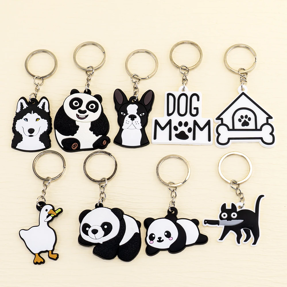 promotional kawaii products custom keychains cute cartoon animals panda key chain ring pvc rubber cute packaging keychains
