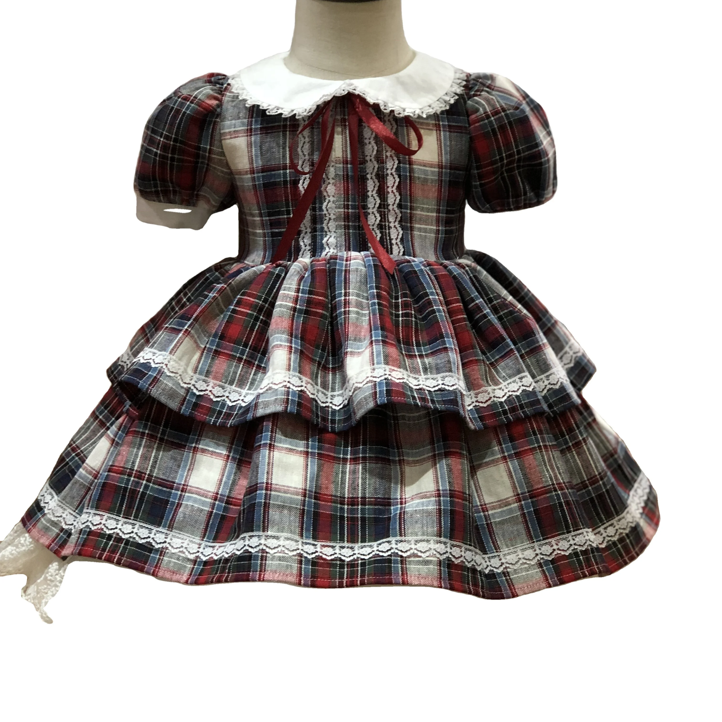 Jannybb kids party dress designer kids plaid dresses cotton fabric dress girls kids