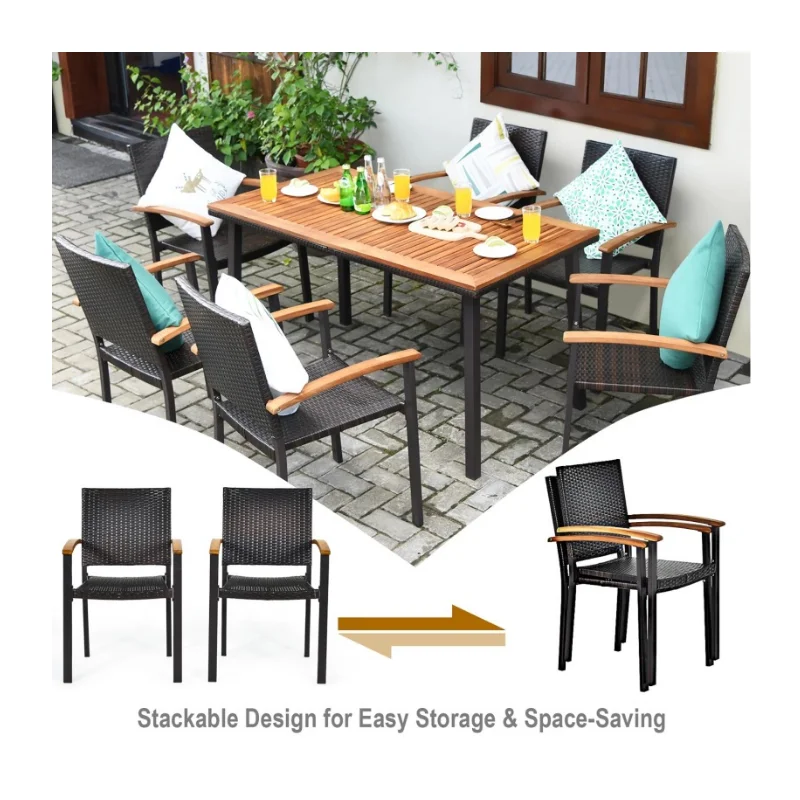 
Outdoor table and chair combination teak courtyard patio villa outdoor aluminum alloy leisure dining table and chair 