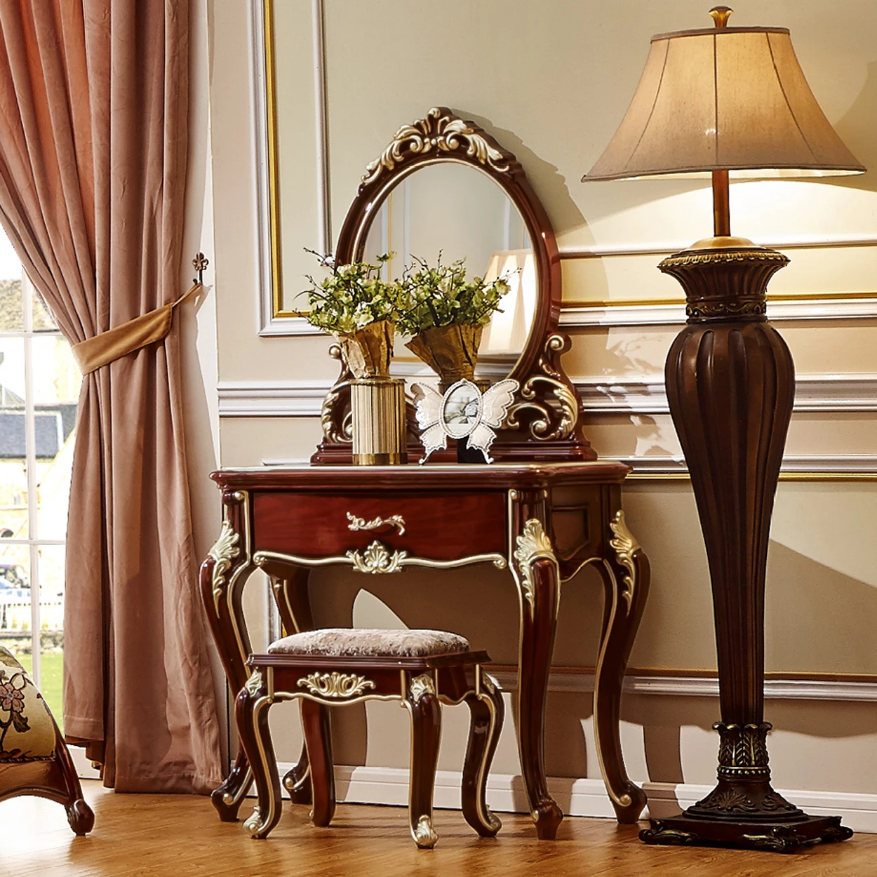 Royal Italy Luxury Classical Golden Color King Size Bed Antique Elegant Bedroom Room Furnitureking Size Bed