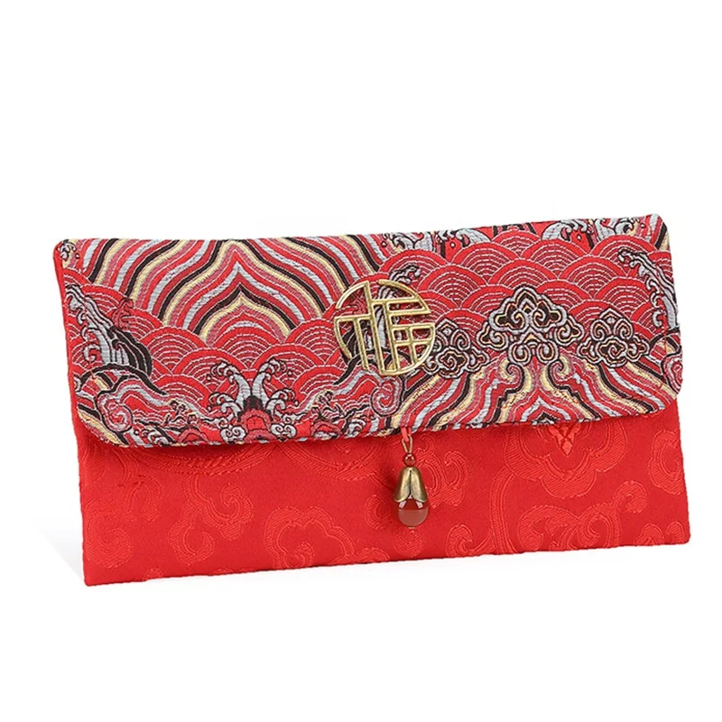 Custom Silk Brocade Purse Bag Red Gift Packets Wedding Invitations Chinese New Year Red Envelope