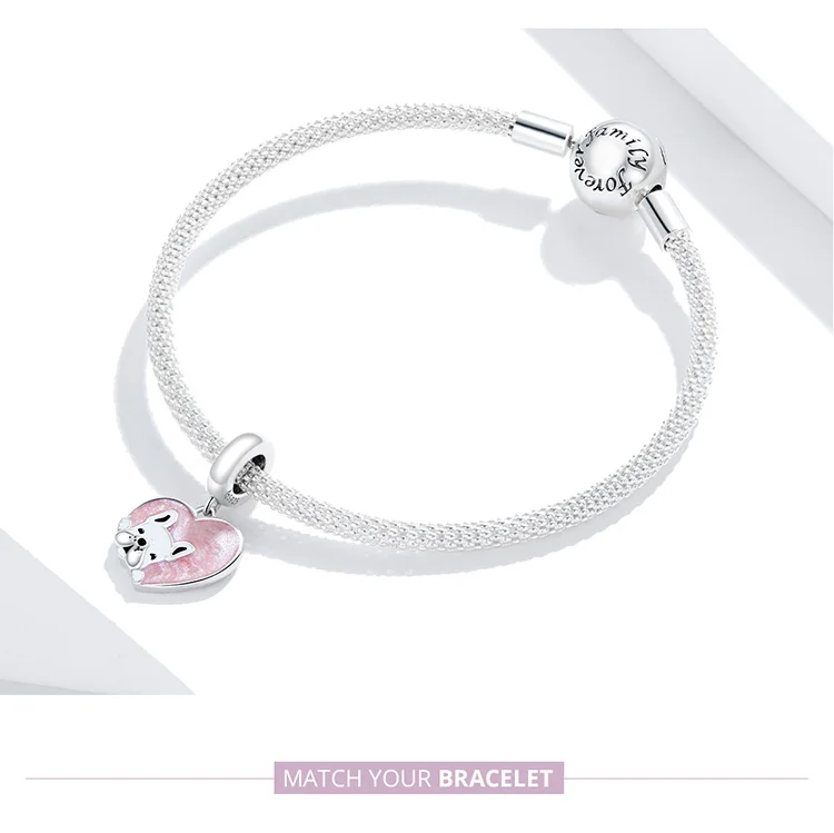 LEICARE Enamel Heart Cute Little Dog Dangle Charm Jewelry 925 Sterling Silver Lovely Animal Pendant Charm for Jewelry Making