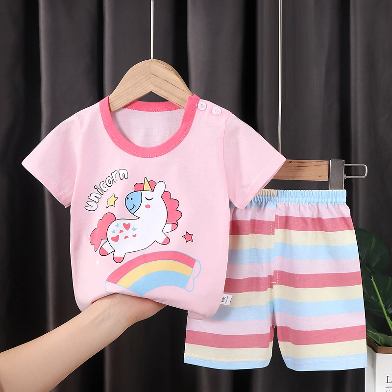 Factory supply kids clothes summer 2 pcs kids shorts t-shirts sets for boys girls clothing sets