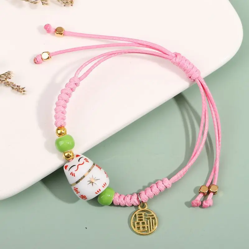 Simple Cute Ceramic Cat Braided Rope fortunate charm bracelets bulk for fresh student girlfriends