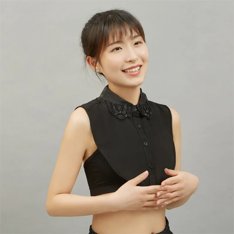 Customize Half Shirt Art Embroidered Pearl Beaded Detachable Fake Collar For Women