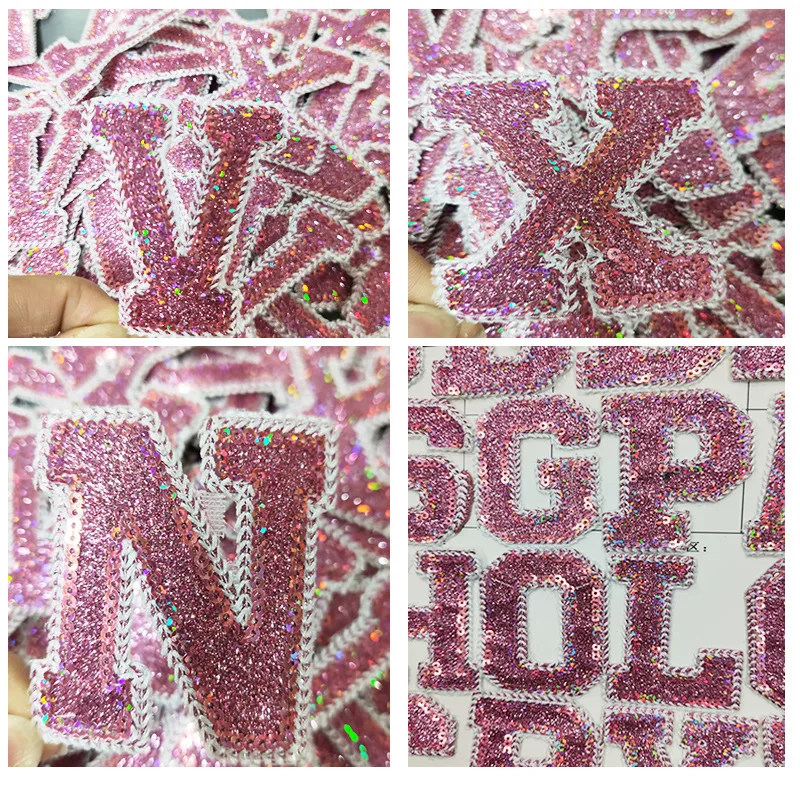 Sequins Pink Alphabet Letters Patches Heat Press Patches
