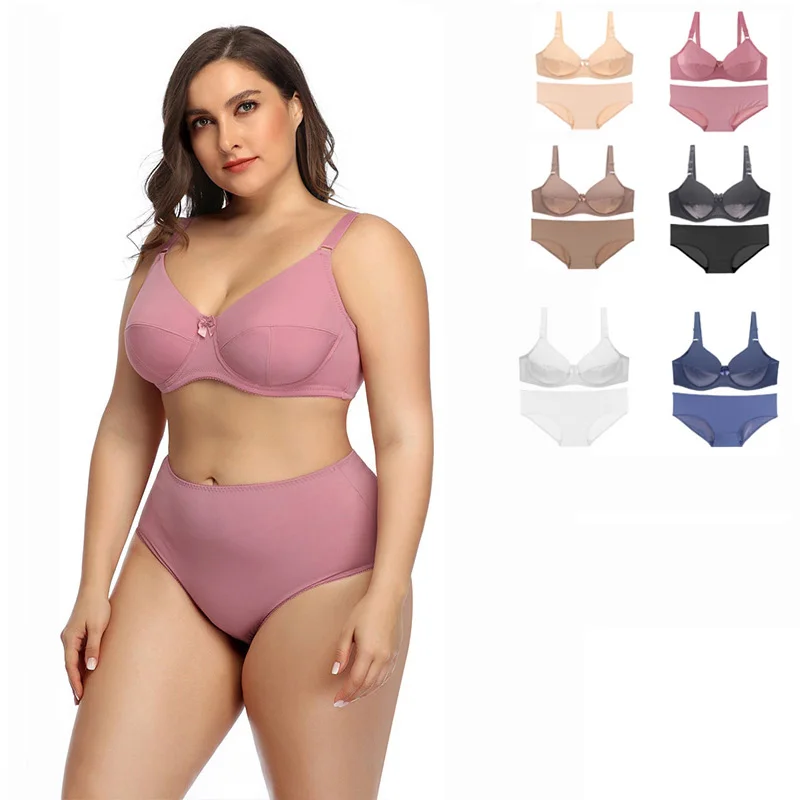 JL027 Dropshipping E F Thin Cup Large Size 2 Piece Bra And Pants Set Seamless bra & brief sets Women Plus Size Bra Set