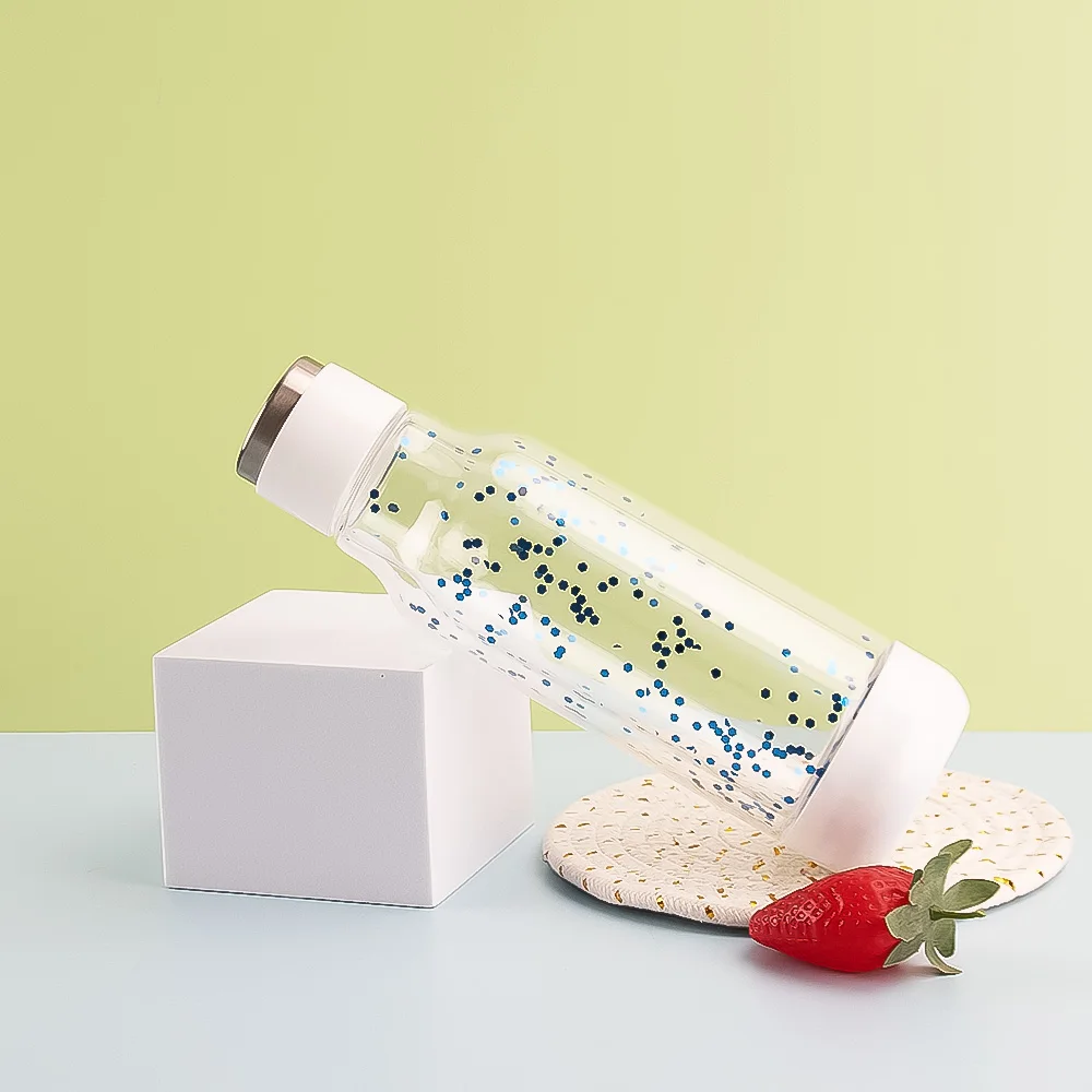 Double Walled Borosilicate  Glass Water Bottles Straight Pre-drilled Snow Globe Mugs Glitter Cups