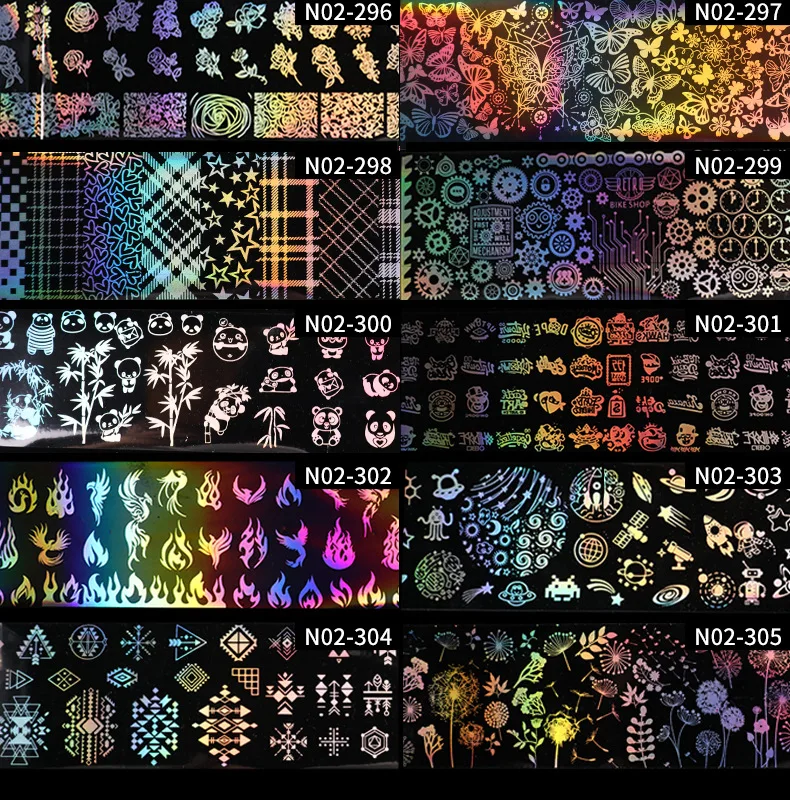 Multi Pattern Laser Effect Nails Stickers Bear Space Machine Shape Sticker For Nail Art Beauty