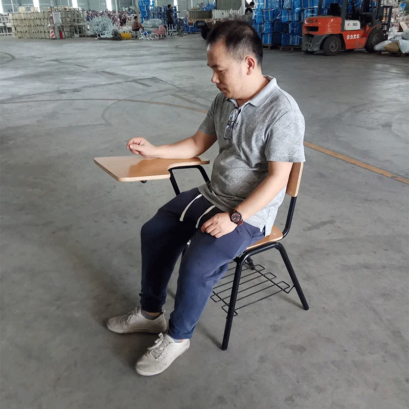 Factory supply Training Room Children Student Modern wooden Desk Chairs Office School Chairs With Writing Pad Tablet