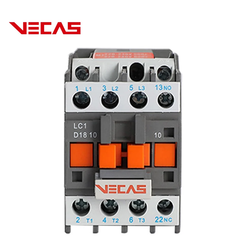 Vecas CJX2 LC1 D1810 Contactor AC 3Pole 18A 12V 24V 110V 220V 360V 380V 50/60hz DC Coil Electrical AC Magnetic Contactor