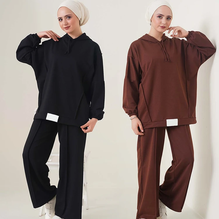 Modest Drawstring Hoodies and Sweatshirts Islamic Arab Women Sport Muslim Hoodies Sweatshirts Set With Custom Logo