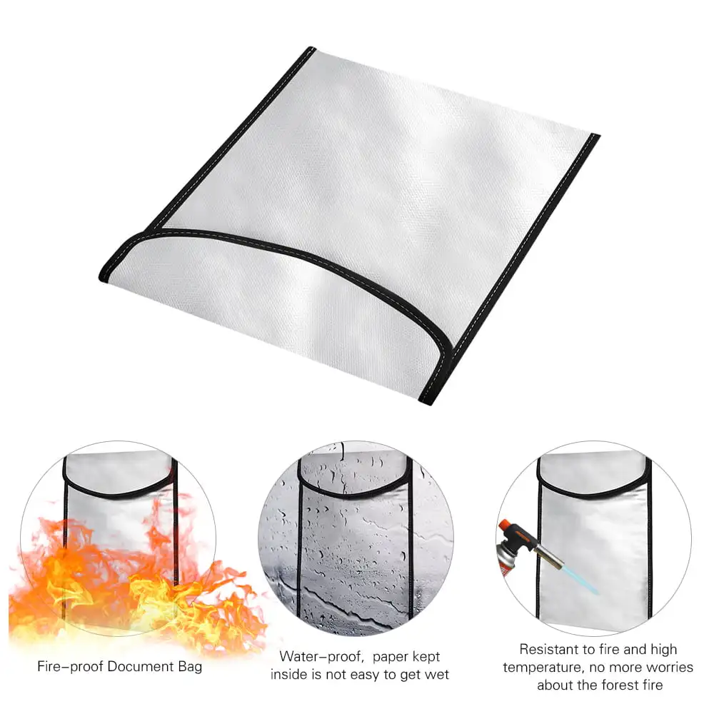 OEM Silver Aluminum Foil Fiberglass Cloth Money Jewelry Passport Laptop Cash Document File Safe Storage Fireproof Money Bag