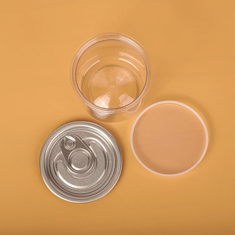 Wholesale  Pop Top Cans Transparent Plastic Empty Jars End Packaging Tuna Pet Cans For Food Canning With Pull Ring Lid