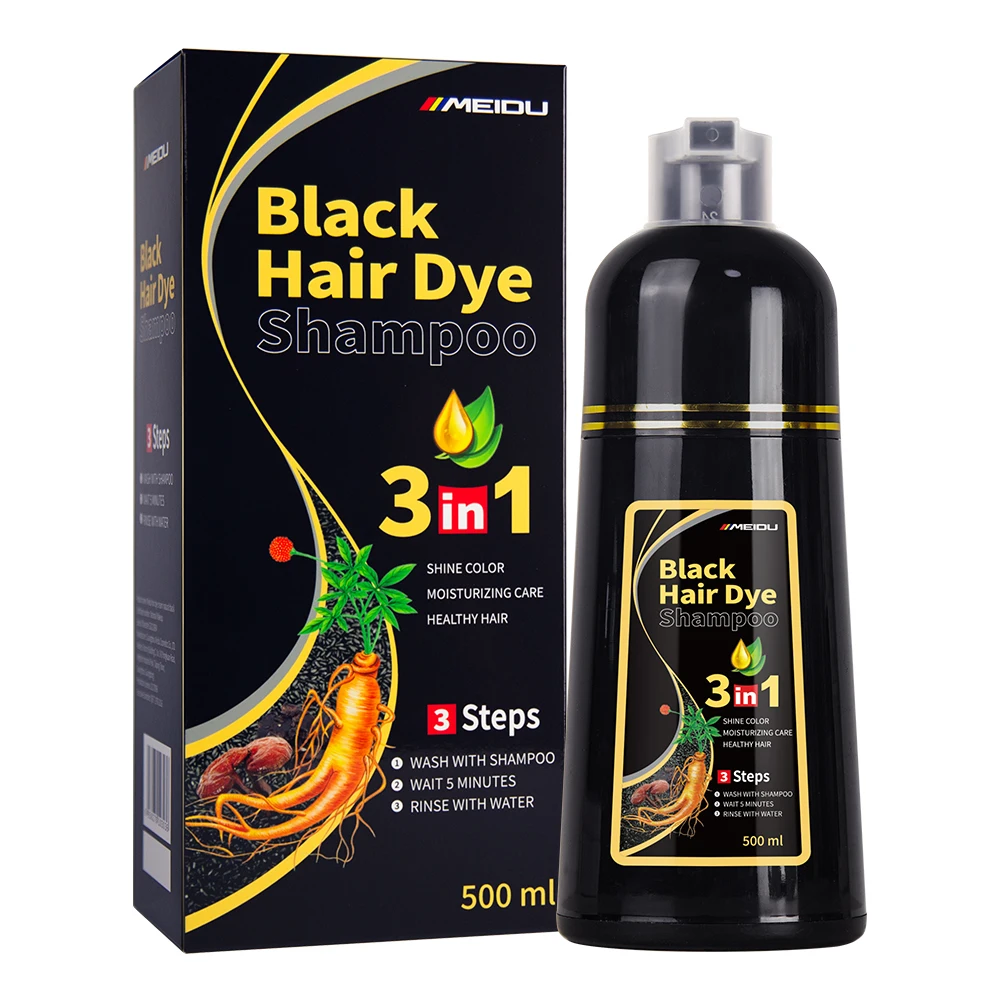 In stock 500ML MEIDU hair color 3 in 1 permanent brown organic herbal black hair dye shampoo