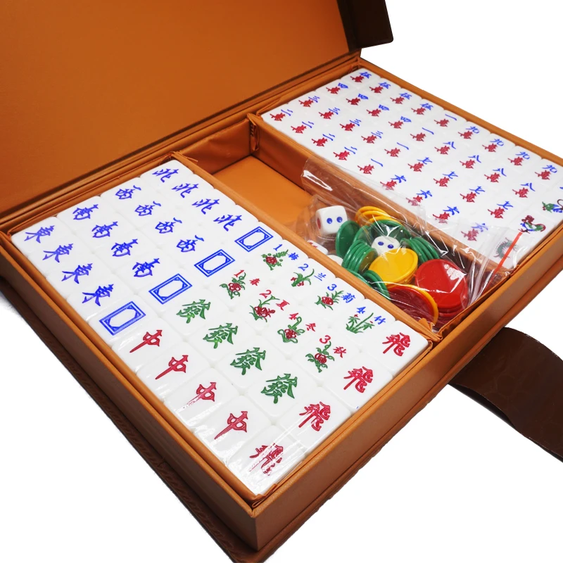 custom High quality 2.4cm multi color 160 tiles Singapore acrylic crystal or solid mahjong leather box set