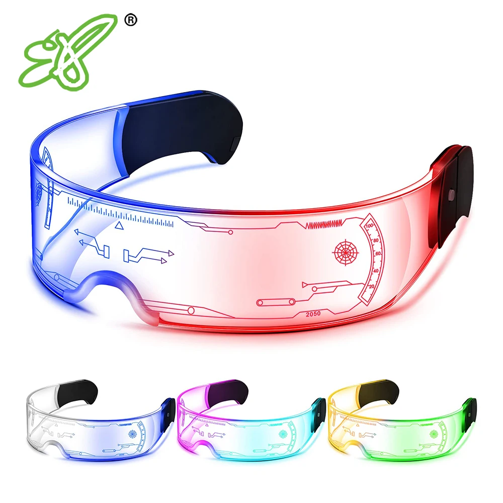 LED Light up Glasses Futuristic Glasses Luminous Rave Glasses 7 Colors 4 Modes for Club Christmas Party
