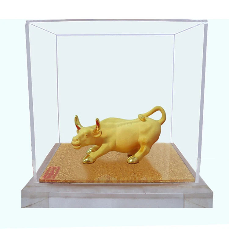 Custom advanced gift for year 2021 chinese new year bull Statue metal Crafts with 24K gold plating golden OX figurine