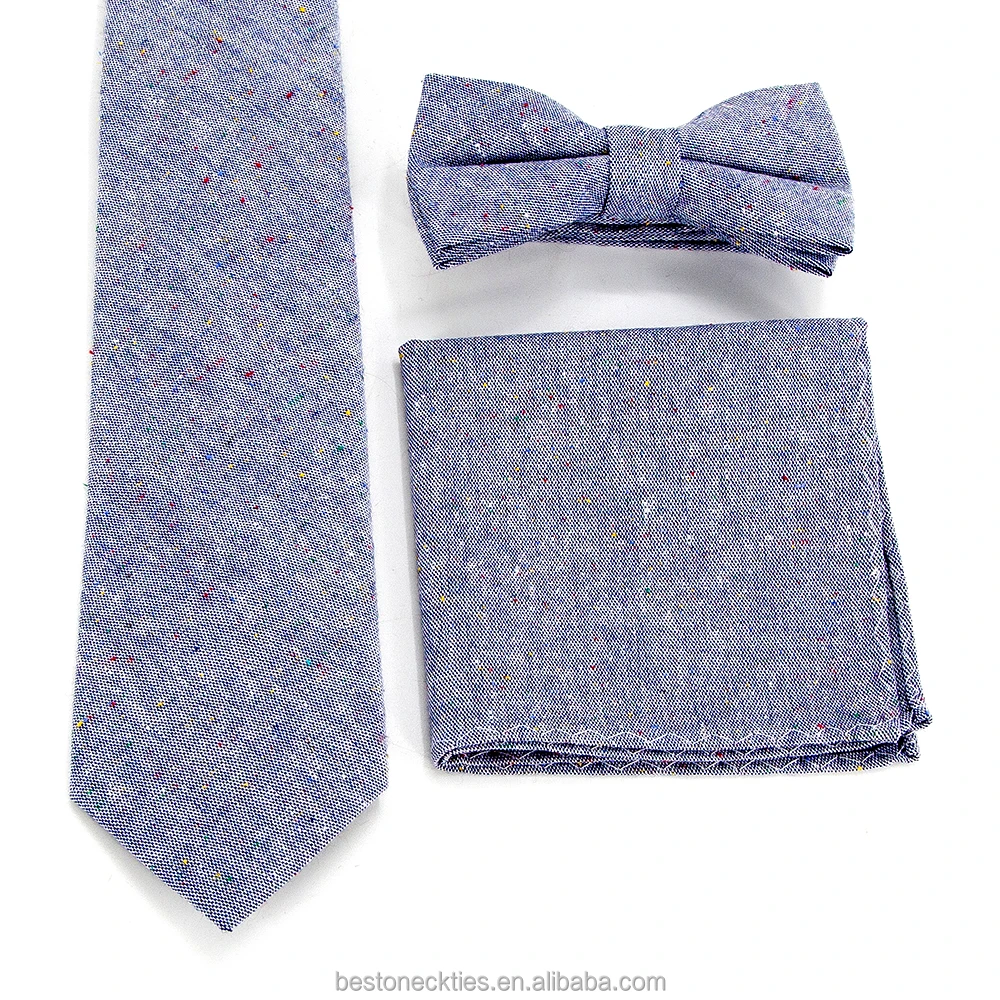 Custom Color Pattern Printing Cotton Linen Mens Bow Tie Neckties Set for Men