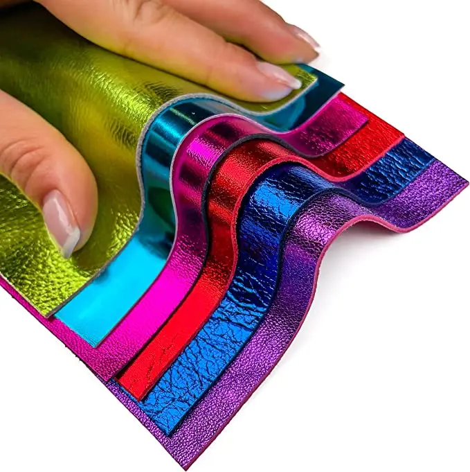 Leather Scraps Bright Metallic Leather: Pre-Cut Genuine Leather Sheets for Crafts 5x5In/ 12x12cm