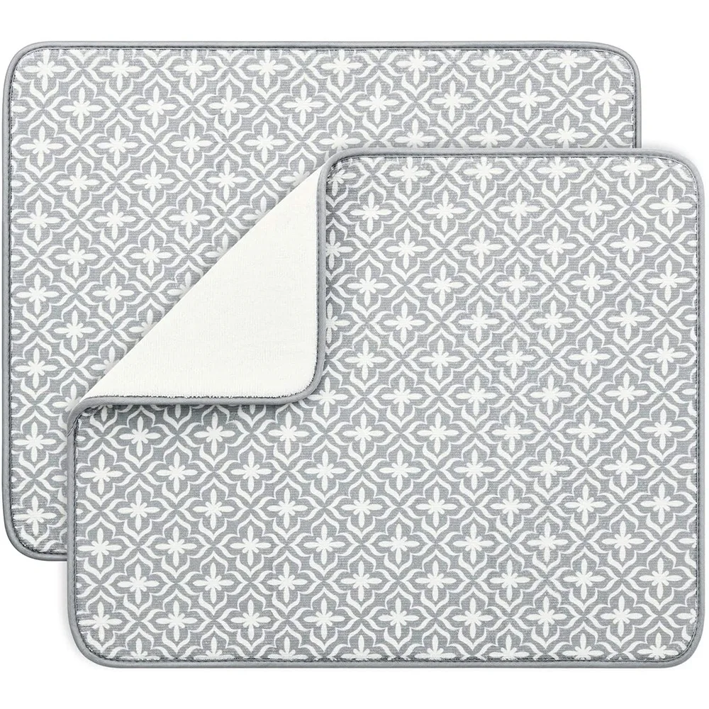 colorful printed absorbent dishes drainer/rack mat for countertop, microfiber dish drying pads kitchen counter draining pad