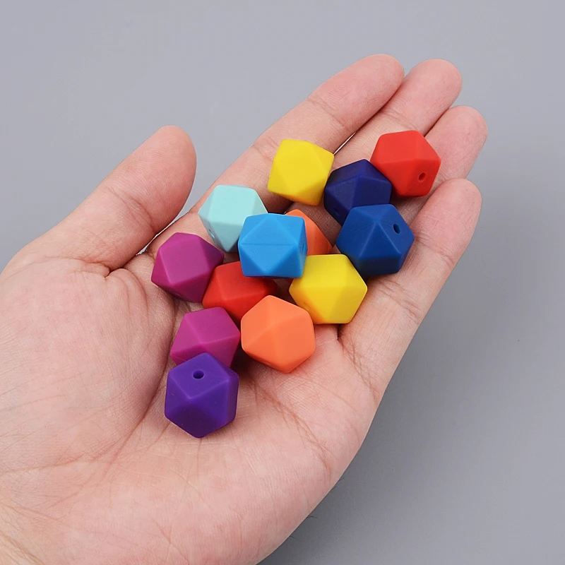 Hexagonal Baby Silicone Teething Beads Diy Necklace Bracelet Loose Bead 14mm 17mm Polygon Silicone Beads For Pens Jewelry Making