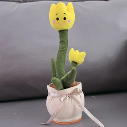 Hot Sale Products Cute Stuffed Flowerpot Twisting Dance Tulips Doll Talking Singing Music Dancing Tulips Plush Toy